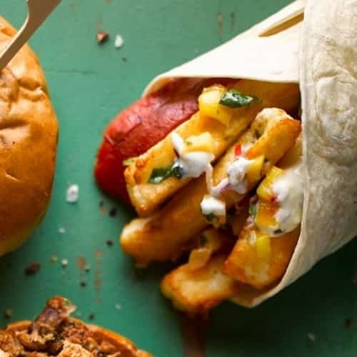 Halloumi Wrap with smoky salsa, black beans, pepper and goats cheese for just £6.00!