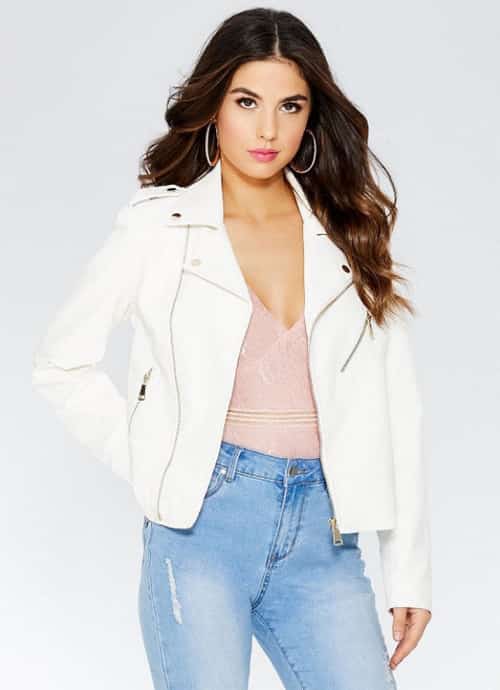 25% OFF this White Gold Zip Biker Jacket!