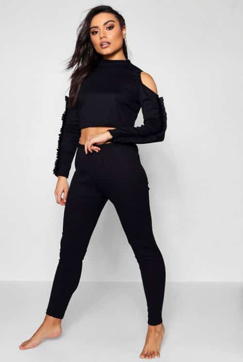 £10 OFF - Ribbed Cold Shoulder & Ruffle Legging Set!