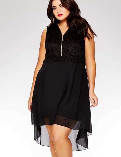 20% OFF - Curve Black Lace V Neck Dip Hem Dress!