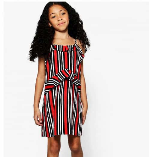 1/2 PRICE - Girls Mono Stripe Ruffle Detail Cami Dress!
