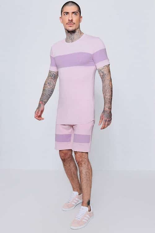 SAVE OVER 50% on this Muscle Fit T-Shirt & Short Set With Colour Block!