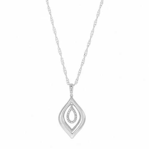 9ct White Gold 0.10 Carat Diamond Double Teardop Pendant