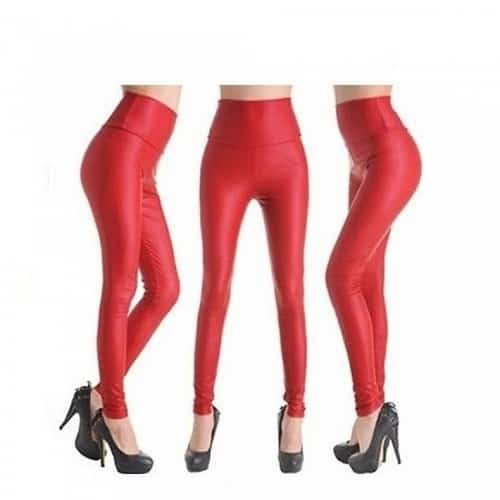 HIGH WAISTED RED WET LOOK LEGGINGS