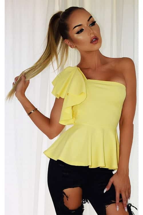 YELLOW PEPLUM FRILL TOP