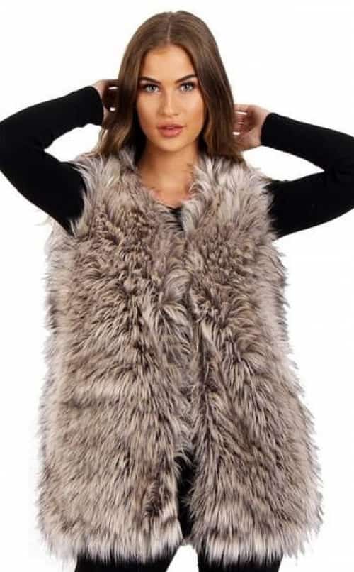 BEIGE HIGHLIGHTED FAUX FUR GILLET