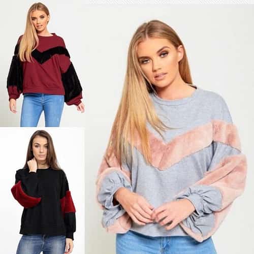 FAUX FUR SLEEVE OVERSIZED SWEATSHIRT