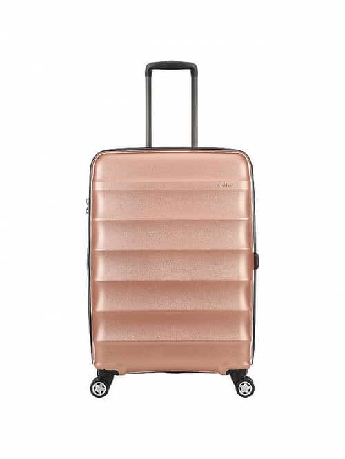 SAVE 30% ON SUITCASES & BAGS - Antler Juno Metallic 4-Wheel 68cm Medium Suitcase, Rose Gold!