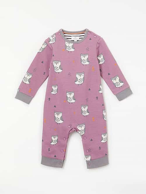 SALE ON BABY CLOTHES, SAVE £6.00 - John Lewis & Partners Baby GOTS Organic Cotton Owl Romper, Lilac!
