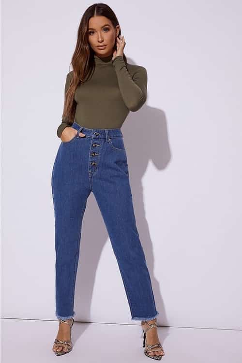 SALE, SAVE BIG ON WOMEN'S CLOTHING - MAVRIC BLUE DENIM HORN BUTTON MOM JEANS!