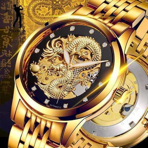 SALE - POLOBOSS Mens Dragon Mechanical Watches Engraved Skeleton Dragon!