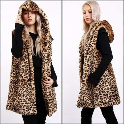 FAUX FUR HOODED LEOPARD GILLET