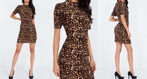 ANIMAL PRINT HIGH NECK BODYCON DRESS