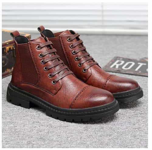 SALE - Men Retro Color Leather Non-slip Elastic Panels Outdoor Casual Boots!