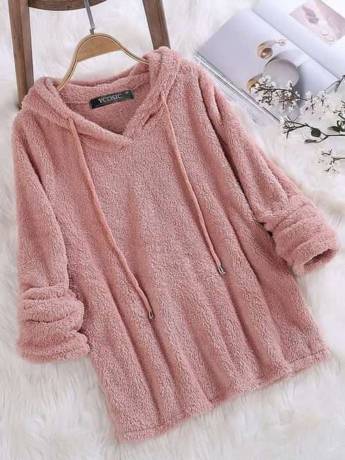 SALE - YCOSIC Fleece Hooded Solid Color Long Sleeve Sweatshirt!