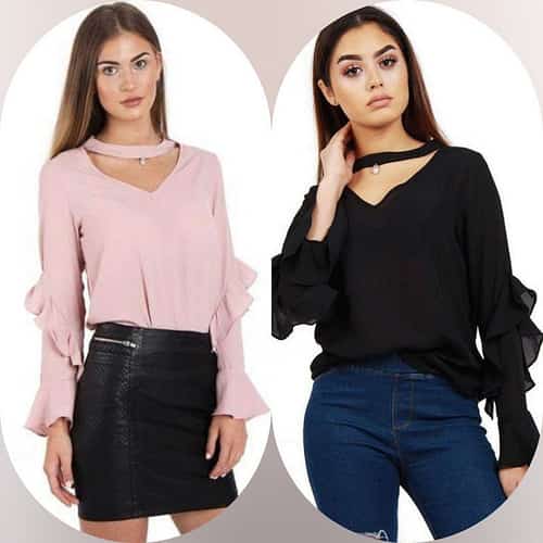 Chiffon ruffle sleeve blouse