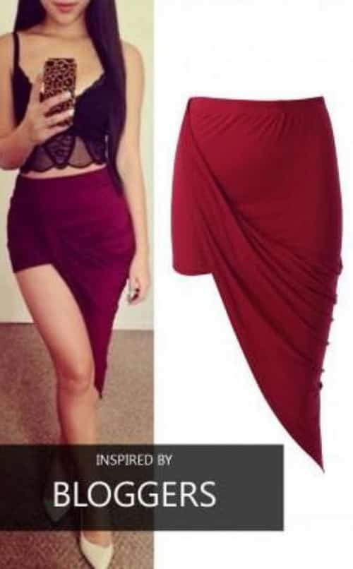 WINE DRAPED ASYMMETRIC SKIRT