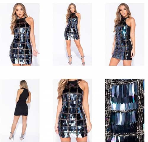 IRIDESCENT DANGLING SEQUIN DRESS