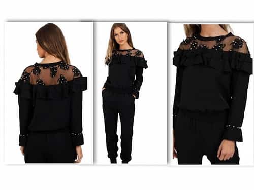 BEADS RUFFLES MESH LOUNGEWEAR SET