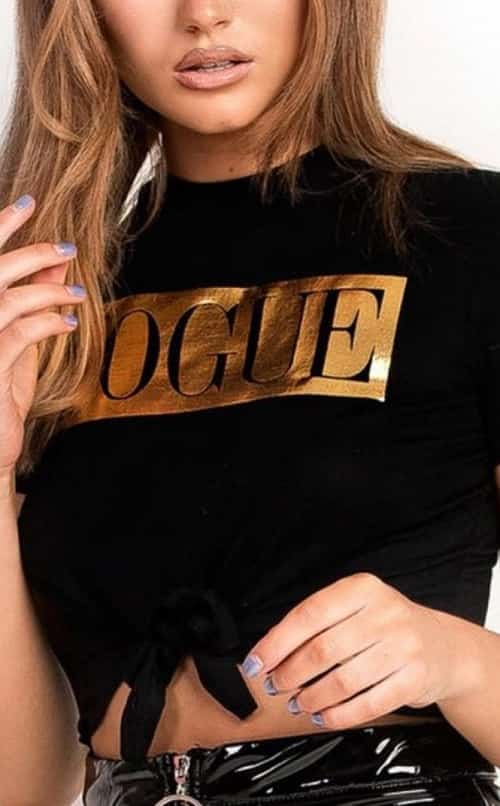 BLACK VOGUE TIE CROP T-SHIRT