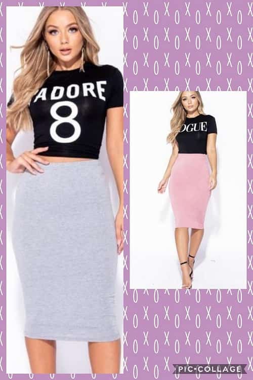 ROSE STRETCH JERSEY PENCIL MIDI SKIRT
