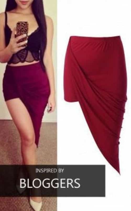 WINE DRAPED ASYMMETRIC SKIRT