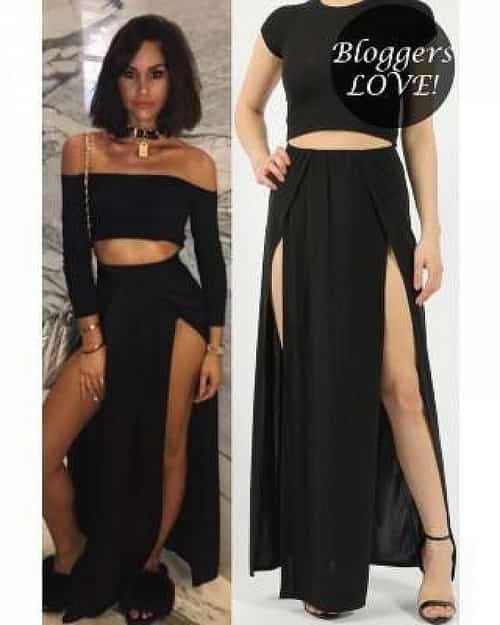 DOUBLE SPLIT SLINKY MAXI SKIRT