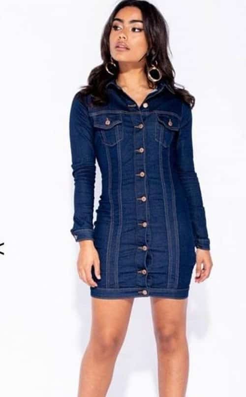 FRONT BUTTON DARK DENIM STRETCH DRESS