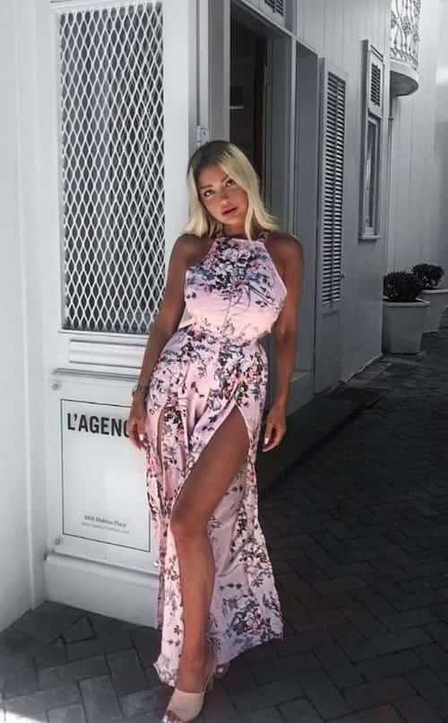 FLORAL THIGH SPLIT WIDE LEG TIE BACK JUMPSUIT
