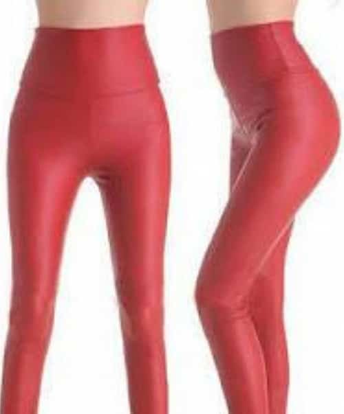 HIGH WAISTED RED WET LOOK LEGGINGS