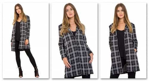 BLACK TARTAN CHECK PRINT DUSTER JACKET