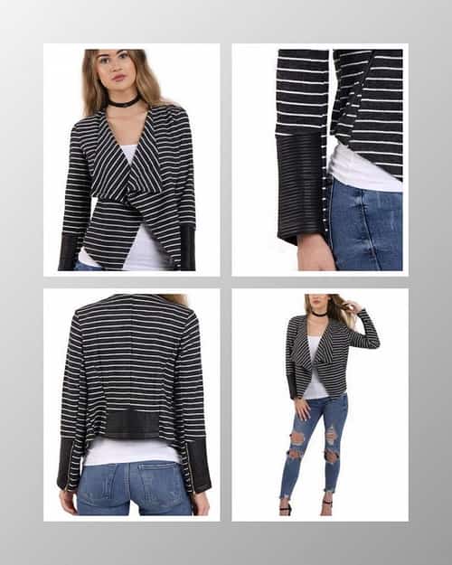 OPEN FRONT WATERFALL LONG SLEEVE STRIPED JACKET