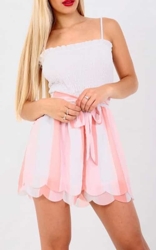 PINK & WHITE STRIPE TIE WAIST PLAYSUIT