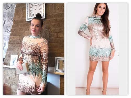 MULTI COLOUR SEQUIN LONG SLEEVE DRESS NUDE