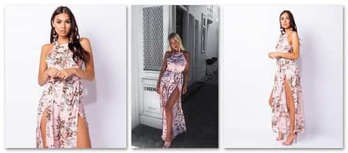 FLORAL THIGH SPLIT WIDE LEG TIE BACK JUMPSUIT