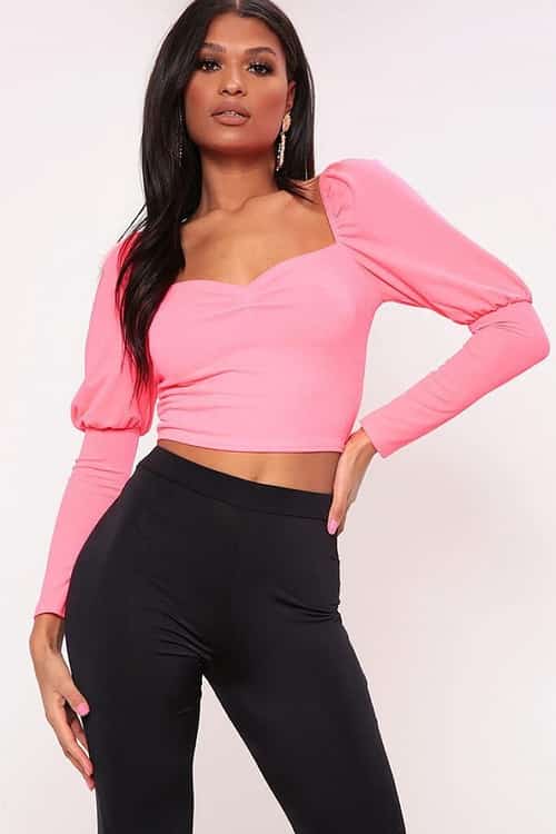 50% OFF NEON - Neon Pink Milk Maid Long Sleeve Crop Top