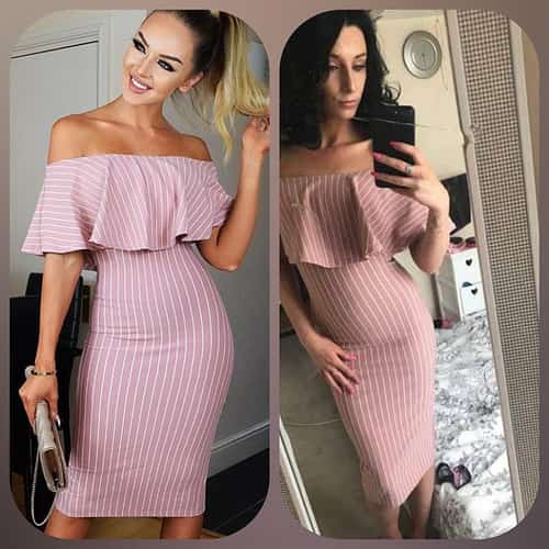 STRIPED BARDOT DRESS