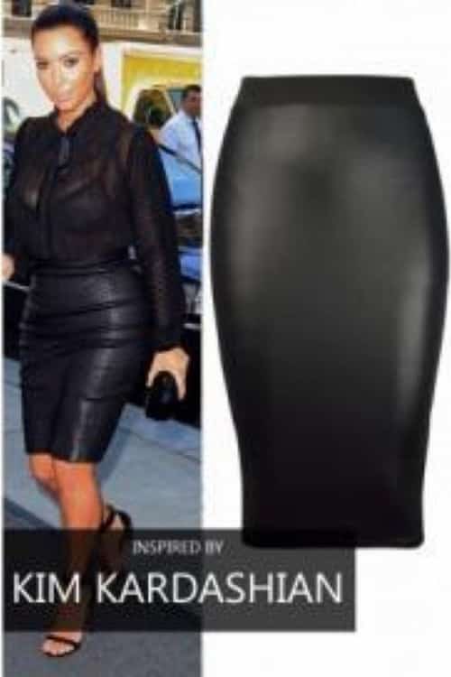BLACK WET LOOK PENCIL SKIRT