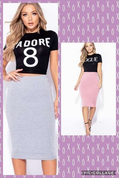 ROSE STRETCH JERSEY PENCIL MIDI SKIRT