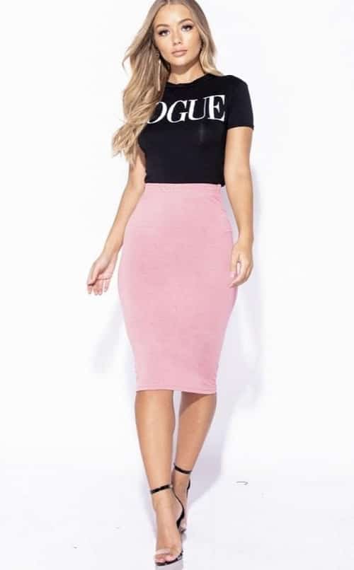 ROSE STRETCH JERSEY PENCIL MIDI SKIRT