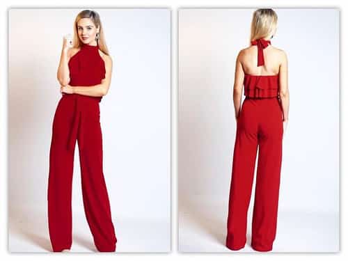 WINE CHOKER FRILL JUMPSUIT