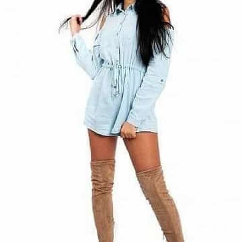 LIGHT BLUE DENIM COLD SHOULDER PLAYSUIT