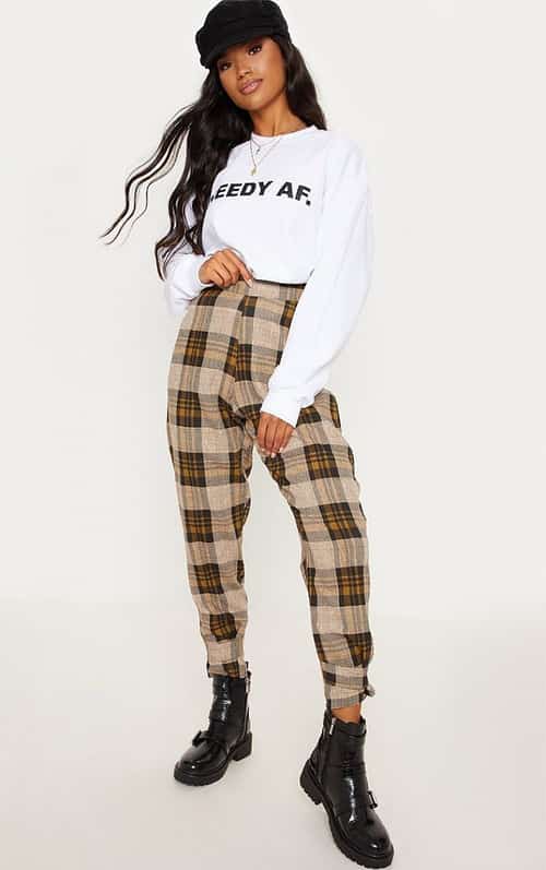 SALE - BROWN CHECK PEG LEG TROUSERS