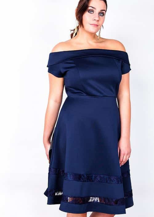 OFF THE SHOULDER FIT AND FLARE DRESS