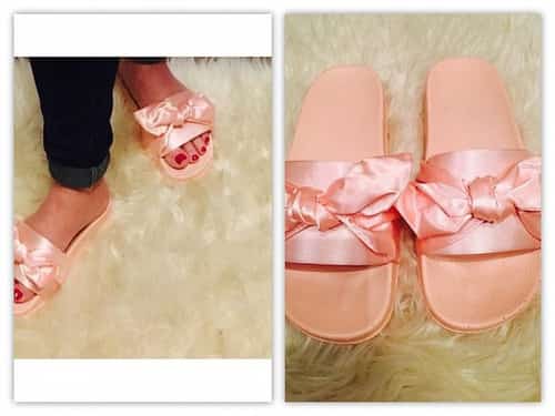 SATIN BOW KNOT PLATFORM SLIDERS-PINK