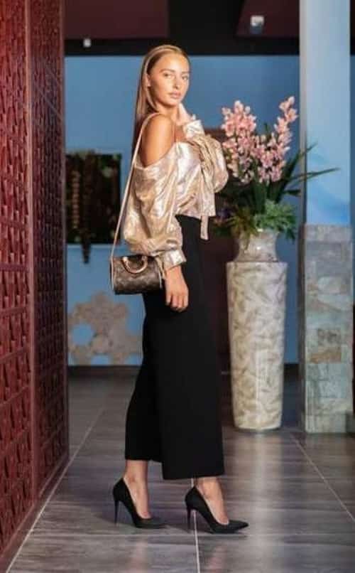 BLACK FULL LENGTH THICK ELASTICATED HIGH WAIST PLEATED CULOTTE TROUSER