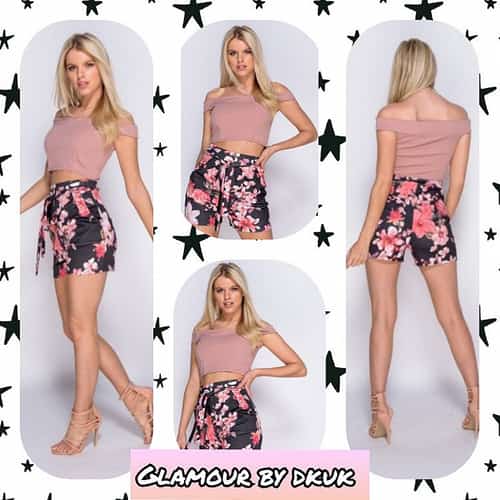 FLORAL PRINT BELTED SHORTS