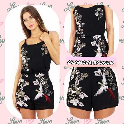 EMBELLISHED EAGLE BLACK PLAYSUIT