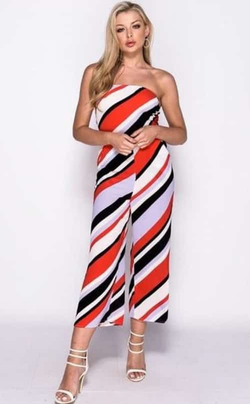 STRIPED BANDEAU JUMPSUIT