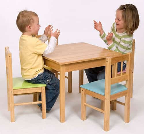 Natural Wood Table & 4 Pastel chairs